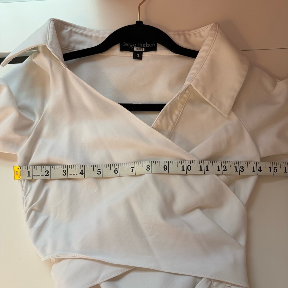 Sergio Hudson Asymmetric Cutout Ruched Cotton-blend Poplin Midi Wrap Dress Sz 0 - Picture 9 of 10